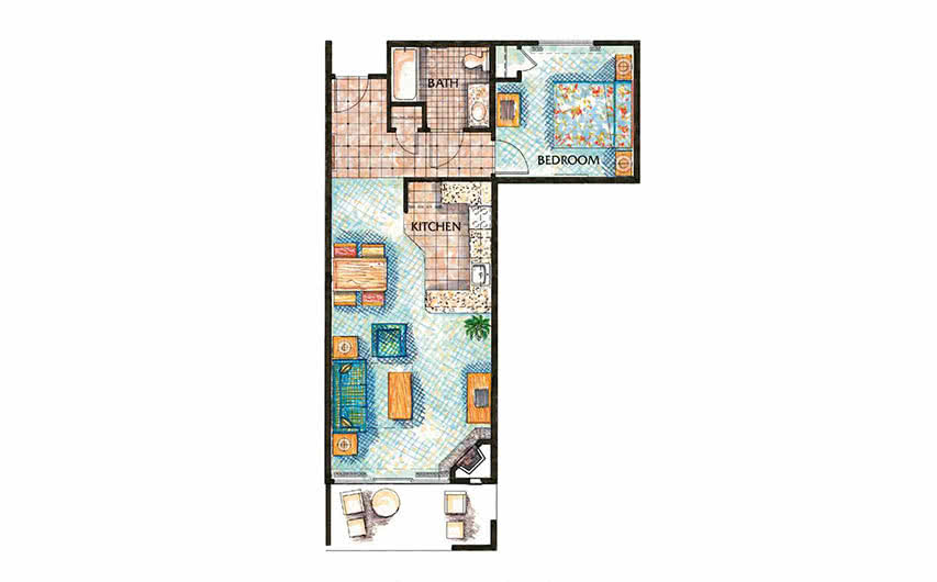 One Bedroom Floor Plan B at Grand Pacific Palisades Resort in Carlsbad, California