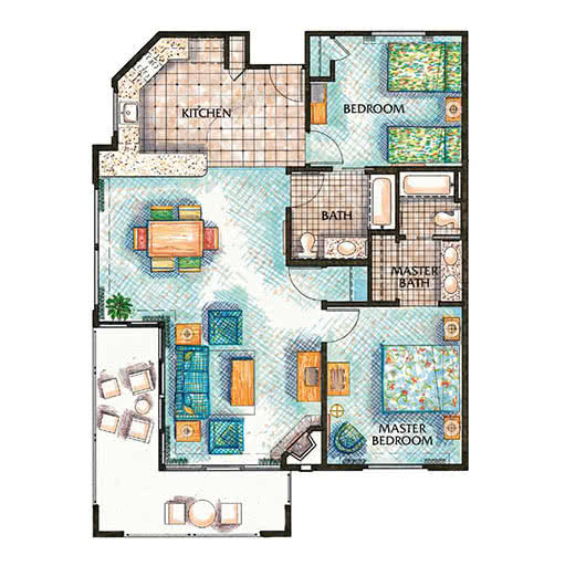 Two Bedroom Floor Plan at Grand Pacific Palisades Resort in Carlsbad, California