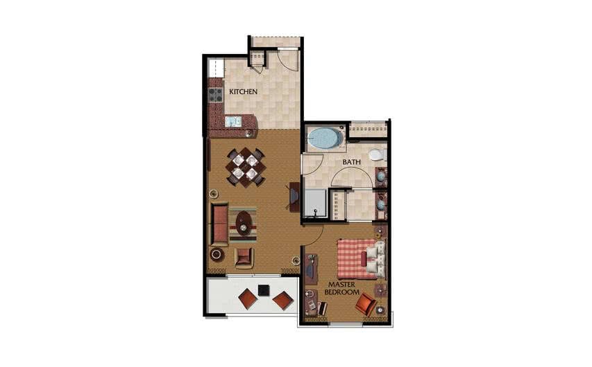 One Bedroom Floor Plan at MarBrisa Resort in Carlsbad, California