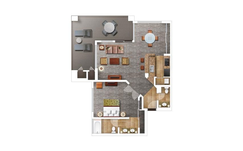 One-Bedroom Floor Plan at the Bay Club at Waikoloa Beach Resort in Hawaii