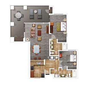 Two-Bedroom Floor Plan at the Bay Club at Waikoloa Beach Resort in Hawaii