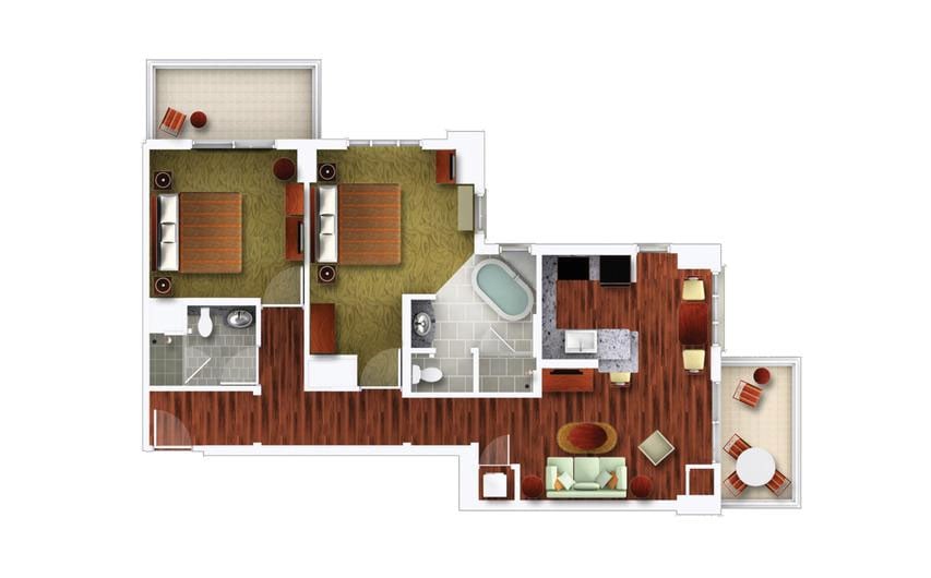 Two-Bedroom Floor Plan at Grand Waikikian Resort in Honolulu, Hawaii