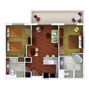 Two-Bedroom Floor Plan at Grand Waikikian Resort in Honolulu, Hawaii