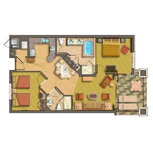 Two-Bedroom Floor Plan at Kohala Suites in Waikoloa, Hawaii