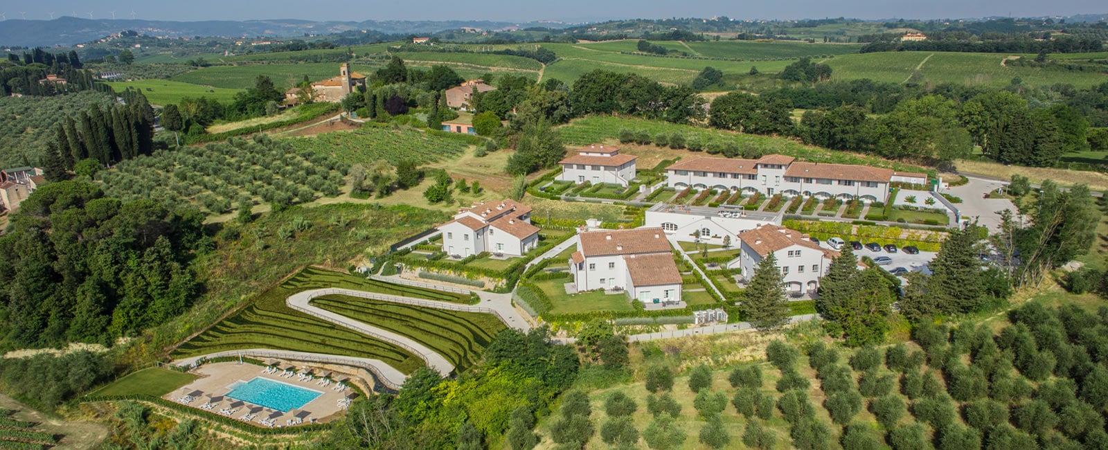 Aerial View of Borgo alle Vigne Resort in Tuscany, Italy