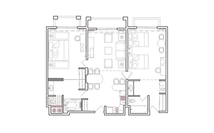 Two-Bedroom Floor Plan at Fiesta Americana Villas Cancun in Mexico