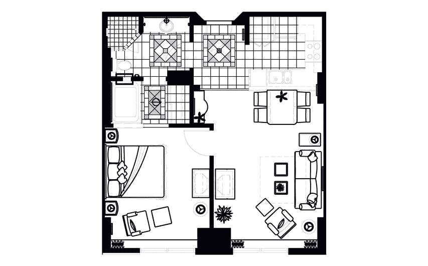 One Bedroom Floor Plan at Hilton Grand Vacations on Paradise in Las Vegas, Nevada