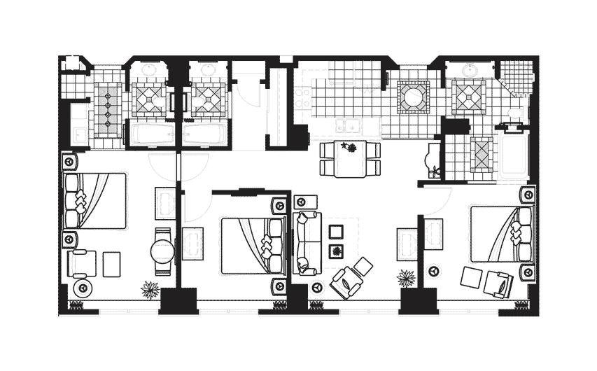 Three Bedroom Floor Plan at Hilton Grand Vacations on Paradise in Las Vegas, Nevada