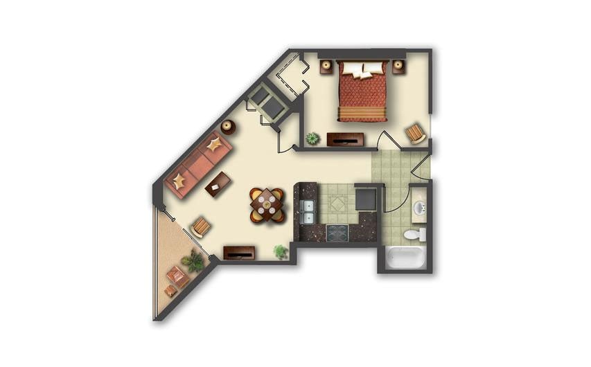 One-Bedroom Floor Plan at Anderson Ocean Club in Myrtle Beach, South Carolina