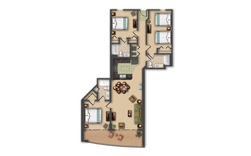 Three-Bedroom Floor Plan at Anderson Ocean Club in Myrtle Beach, South Carolina