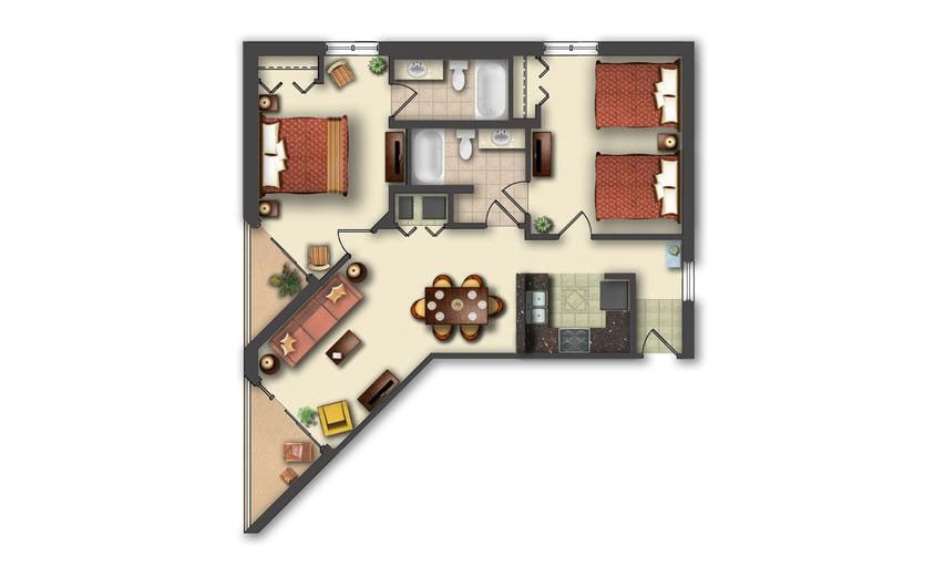 Two-Bedroom Floor Plan at Anderson Ocean Club in Myrtle Beach, South Carolina