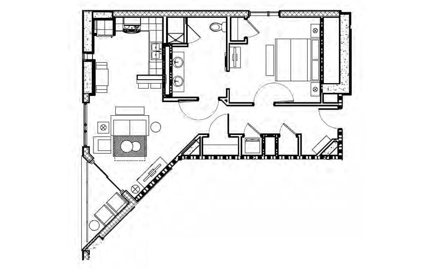 One-Bedroom Floor Plan at Ocean 22 in Myrtle Beach, South Carolina